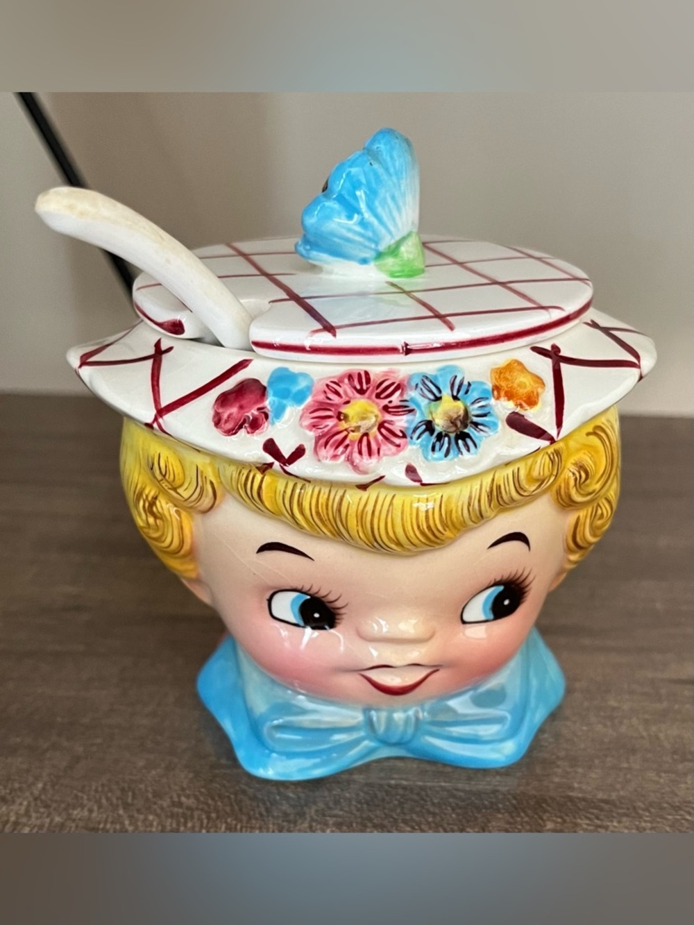 Vintage Lefton Miss Dainty Jam Jelly Jar Pot w/ Spoon
